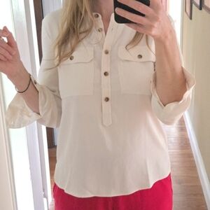 LOFT Cream Button-Down Shirt XS NWT